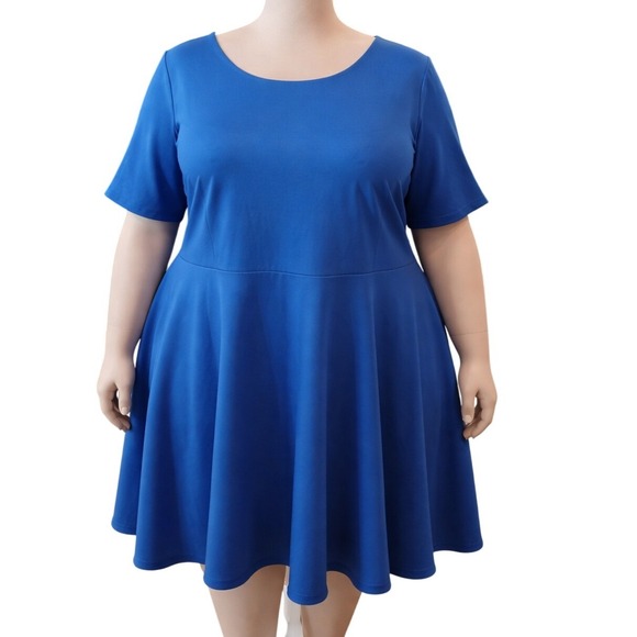 MBN Dresses & Skirts - MBN 3x Blue Fit and Flare Dress Short Sleeve Pleated Skirt Plus Modest